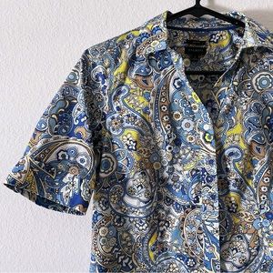 2/$15💖Talbots Floral Paisley Short Sleeve Cotton Button Down